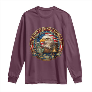 USA 250th Anniversary Emblem 1776 2026 Long Sleeve Shirt Patriotic Seal with Bald Eagle Liberty Bell Statue of Liberty TS02 Maroon Print Your Wear