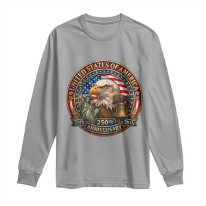 USA 250th Anniversary Emblem 1776 2026 Long Sleeve Shirt Patriotic Seal with Bald Eagle Liberty Bell Statue of Liberty TS02 Sport Gray Print Your Wear