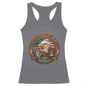 USA 250th Anniversary Emblem 1776 2026 Racerback Tank Top Patriotic Seal with Bald Eagle Liberty Bell Statue of Liberty TS02 Charcoal Print Your Wear
