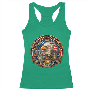 USA 250th Anniversary Emblem 1776 2026 Racerback Tank Top Patriotic Seal with Bald Eagle Liberty Bell Statue of Liberty TS02 Irish Green Print Your Wear