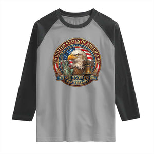 USA 250th Anniversary Emblem 1776 2026 Raglan Shirt Patriotic Seal with Bald Eagle Liberty Bell Statue of Liberty TS02 Sport Gray Black Print Your Wear