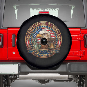 USA 250th Anniversary Emblem 1776 2026 Spare Tire Cover Patriotic Seal with Bald Eagle Liberty Bell Statue of Liberty TS02 Black Print Your Wear