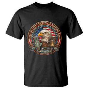 USA 250th Anniversary Emblem 1776 2026 T Shirt Patriotic Seal with Bald Eagle Liberty Bell Statue of Liberty TS02 Black Print Your Wear