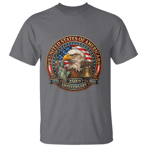 USA 250th Anniversary Emblem 1776 2026 T Shirt Patriotic Seal with Bald Eagle Liberty Bell Statue of Liberty TS02 Charcoal Print Your Wear