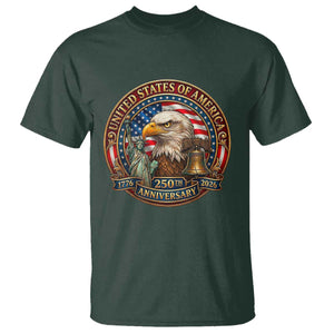 USA 250th Anniversary Emblem 1776 2026 T Shirt Patriotic Seal with Bald Eagle Liberty Bell Statue of Liberty TS02 Dark Forest Green Print Your Wear