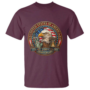 USA 250th Anniversary Emblem 1776 2026 T Shirt Patriotic Seal with Bald Eagle Liberty Bell Statue of Liberty TS02 Maroon Print Your Wear
