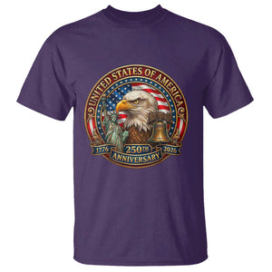 USA 250th Anniversary Emblem 1776 2026 T Shirt Patriotic Seal with Bald Eagle Liberty Bell Statue of Liberty TS02 Purple Print Your Wear