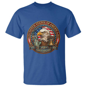 USA 250th Anniversary Emblem 1776 2026 T Shirt Patriotic Seal with Bald Eagle Liberty Bell Statue of Liberty TS02 Royal Blue Print Your Wear
