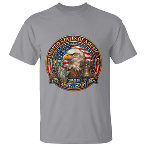 USA 250th Anniversary Emblem 1776 2026 T Shirt Patriotic Seal with Bald Eagle Liberty Bell Statue of Liberty TS02 Sport Gray Print Your Wear