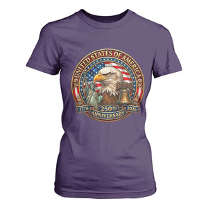 USA 250th Anniversary Emblem 1776 2026 T Shirt For Women Patriotic Seal with Bald Eagle Liberty Bell Statue of Liberty TS02 Purple Print Your Wear