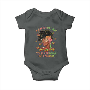 Afro Black Queen Baby Onesie I Am Who I Am Your Approval Isn't Needed TS02 Dark Heather Print Your Wear