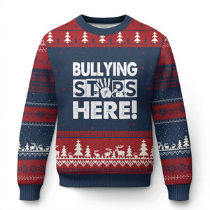Pink Shirt Day Ugly Christmas Sweater Bullying Stops Here Stand Up To Bullies TS02 Navy Red Print Your Wear