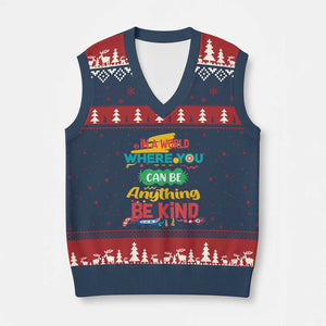 Pink Shirt Day V-Neck Knit Sweater Vest In A World Where You Can Be Anything Be Kind Choose Kindness TS02 Navy Red Print Your Wear