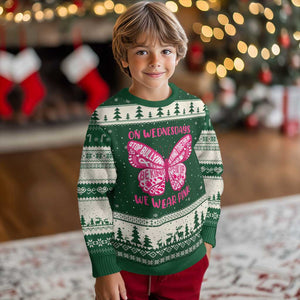 Pink Shirt Day Ugly Christmas Sweater On Wednesdays We Wear Pink Anti Bullying Butterfly TS02 Forest Green Beige Print Your Wear