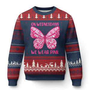 Pink Shirt Day Ugly Christmas Sweater On Wednesdays We Wear Pink Anti Bullying Butterfly TS02 Navy Red Print Your Wear