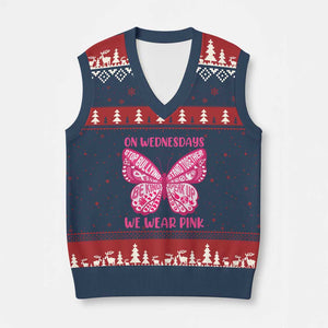 Pink Shirt Day V-Neck Knit Sweater Vest On Wednesdays We Wear Pink Anti Bullying Butterfly TS02 Navy Red Print Your Wear