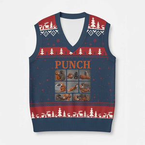 Cute Baby Monkey Punch with Plush Toy Graphic V-Neck Knit Sweater Vest TS02 Navy Red Print Your Wear