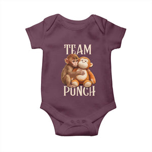 Team Punch Cute Baby Monkey Hugging Plush Toy Graphic Baby Onesie TS02 Maroon Print Your Wear
