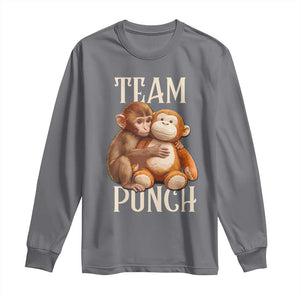 Team Punch Cute Baby Monkey Hugging Plush Toy Graphic Long Sleeve Shirt TS02 Charcoal Print Your Wear