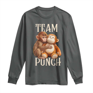Team Punch Cute Baby Monkey Hugging Plush Toy Graphic Long Sleeve Shirt TS02 Dark Heather Print Your Wear