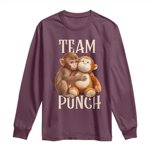 Team Punch Cute Baby Monkey Hugging Plush Toy Graphic Long Sleeve Shirt TS02 Maroon Print Your Wear