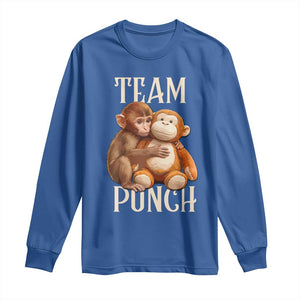 Team Punch Cute Baby Monkey Hugging Plush Toy Graphic Long Sleeve Shirt TS02 Royal Blue Print Your Wear