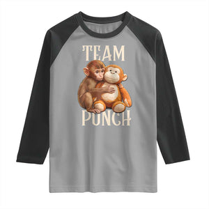 Team Punch Cute Baby Monkey Hugging Plush Toy Graphic Raglan Shirt TS02 Sport Gray Black Print Your Wear