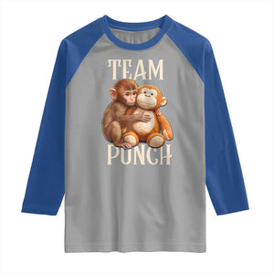 Team Punch Cute Baby Monkey Hugging Plush Toy Graphic Raglan Shirt TS02 Sport Gray Royal Print Your Wear