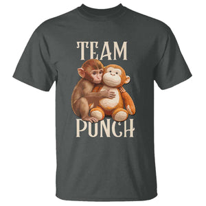 Team Punch Cute Baby Monkey Hugging Plush Toy Graphic T Shirt TS02 Dark Heather Print Your Wear