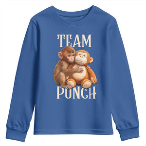 Team Punch Cute Baby Monkey Hugging Plush Toy Graphic Youth Sweatshirt TS02 Royal Blue Print Your Wear