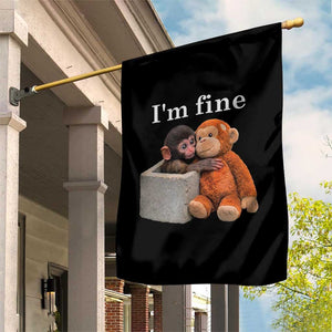 I’m Fine Viral Punch Monkey Meme Garden Flag Cute Baby Monkey Hugging Plush Emotional Humor Gift TS02 Print Your Wear