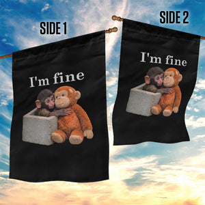 I’m Fine Viral Punch Monkey Meme Garden Flag Cute Baby Monkey Hugging Plush Emotional Humor Gift TS02 Print Your Wear