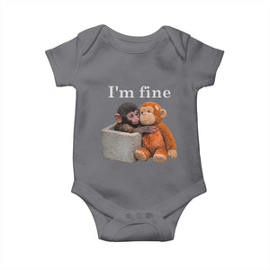 I’m Fine Viral Punch Monkey Meme Baby Onesie Cute Baby Monkey Hugging Plush Emotional Humor Gift TS02 Charcoal Print Your Wear