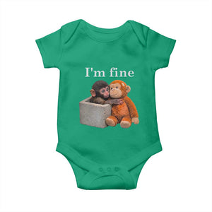 I’m Fine Viral Punch Monkey Meme Baby Onesie Cute Baby Monkey Hugging Plush Emotional Humor Gift TS02 Irish Green Print Your Wear