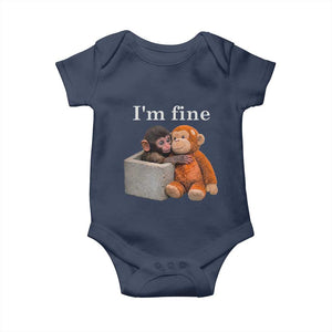I’m Fine Viral Punch Monkey Meme Baby Onesie Cute Baby Monkey Hugging Plush Emotional Humor Gift TS02 Navy Print Your Wear
