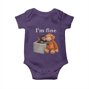 I’m Fine Viral Punch Monkey Meme Baby Onesie Cute Baby Monkey Hugging Plush Emotional Humor Gift TS02 Purple Print Your Wear