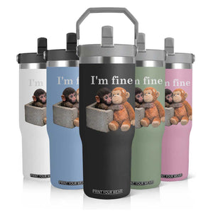I’m Fine Viral Punch Monkey Meme Flip Straw Tumbler Cute Baby Monkey Hugging Plush Emotional Humor Gift TS02 Print Your Wear