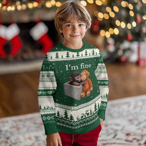 I’m Fine Viral Punch Monkey Meme Ugly Christmas Sweater Cute Baby Monkey Hugging Plush Emotional Humor Gift