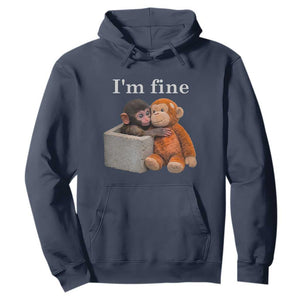 I'm Fine - Viral Punch Monkey Meme Hoodie - Cute Baby Monkey Hugging Plush - Emotional Humor Gift TS02 Navy Print Your Wear