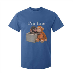 I’m Fine Viral Punch Monkey Meme T Shirt For Kid Cute Baby Monkey Hugging Plush Emotional Humor Gift TS02 Royal Blue Print Your Wear
