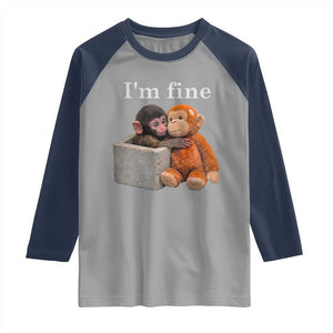 I’m Fine Viral Punch Monkey Meme Raglan Shirt Cute Baby Monkey Hugging Plush Emotional Humor Gift TS02 Sport Gray Navy Print Your Wear