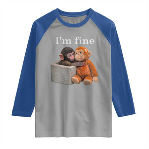 I’m Fine Viral Punch Monkey Meme Raglan Shirt Cute Baby Monkey Hugging Plush Emotional Humor Gift TS02 Sport Gray Royal Print Your Wear