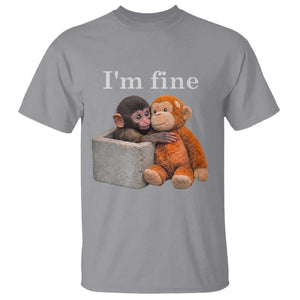 I’m Fine Viral Punch Monkey Meme T Shirt Cute Baby Monkey Hugging Plush Emotional Humor Gift TS02 Sport Gray Print Your Wear