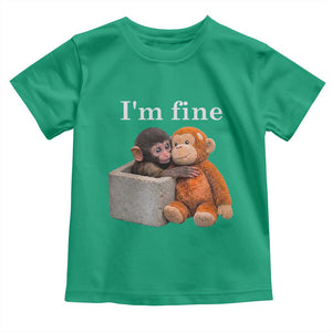 I’m Fine Viral Punch Monkey Meme Toddler T Shirt Cute Baby Monkey Hugging Plush Emotional Humor Gift TS02 Irish Green Print Your Wear