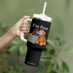 I’m Fine Viral Punch Monkey Meme Tumbler With Handle Cute Baby Monkey Hugging Plush Emotional Humor Gift TS02 Print Your Wear