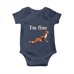 I’m Fine Funny Monkey Meme Baby Onesie Viral Punch Baby Monkey Relatable Cute Gift TS02 Navy Print Your Wear
