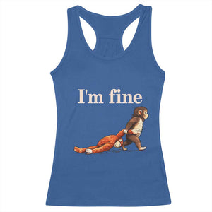 I’m Fine Funny Monkey Meme Racerback Tank Top Viral Punch Baby Monkey Relatable Cute Gift TS02 Royal Blue Print Your Wear