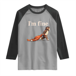 I’m Fine Funny Monkey Meme Raglan Shirt Viral Punch Baby Monkey Relatable Cute Gift TS02 Sport Gray Black Print Your Wear