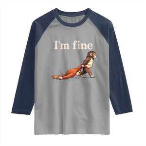 I’m Fine Funny Monkey Meme Raglan Shirt Viral Punch Baby Monkey Relatable Cute Gift TS02 Sport Gray Navy Print Your Wear