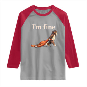 I’m Fine Funny Monkey Meme Raglan Shirt Viral Punch Baby Monkey Relatable Cute Gift TS02 Sport Gray Red Print Your Wear